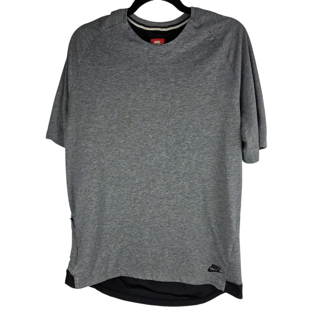 Nike Bonded Knit Men's T-Shirt Medium Carbon Heather Gray Black Zip Pocket